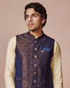 Manyavar Men Navy Blue Jacket With Gold Foil Print