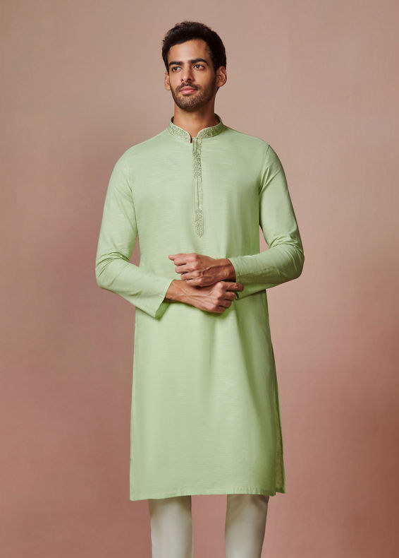 Manyavar Men Green Self Design Kurta