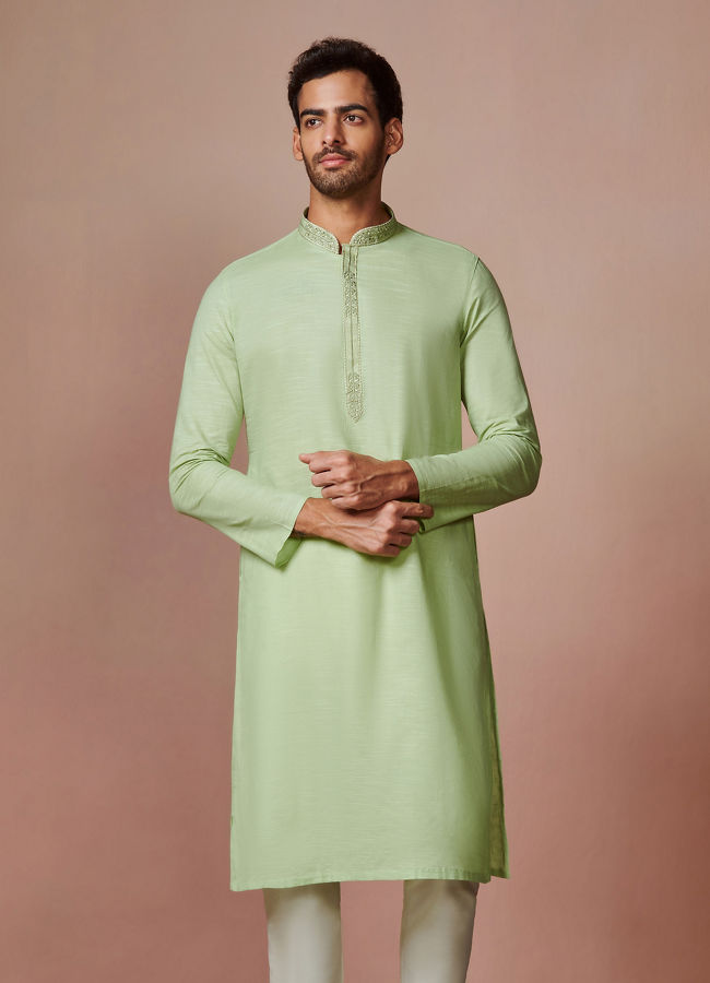 Manyavar Men Green Self Design Kurta