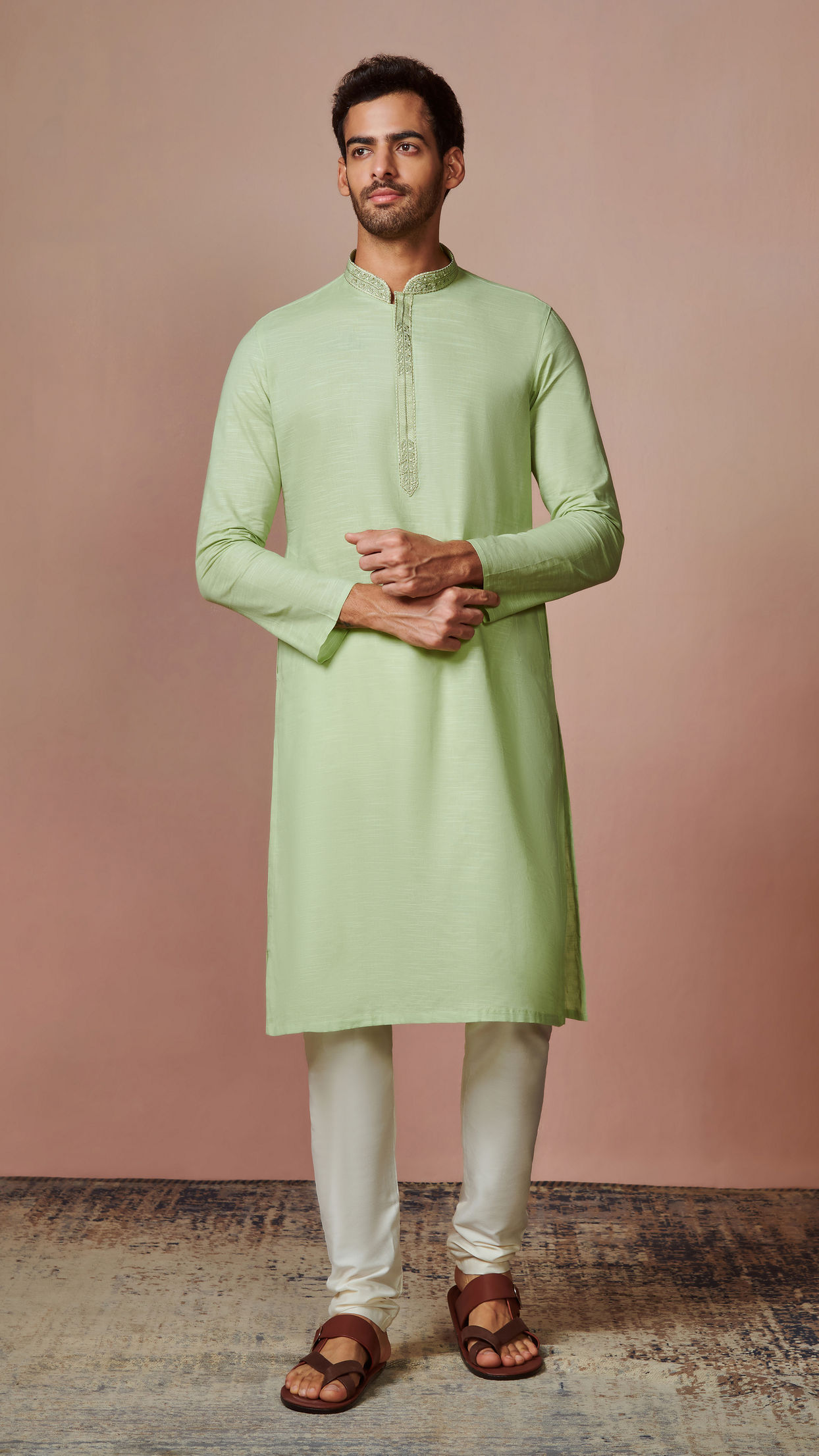 Manyavar Men Green Self Design Kurta