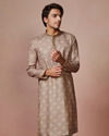 alt message - Manyavar Men Taupe Brown Printed Kurta Pajama image number 1