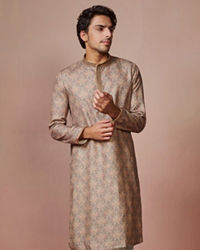 Manyavar Men Taupe Brown Printed Kurta Pajama