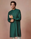 alt message - Manyavar Men Bottle Green Self Striped Kurta image number 0