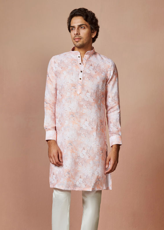 Manyavar Men Light Pink Floral Kurta