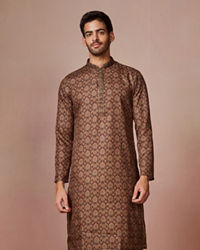 Manyavar Men Dark Brown Printed Kurta