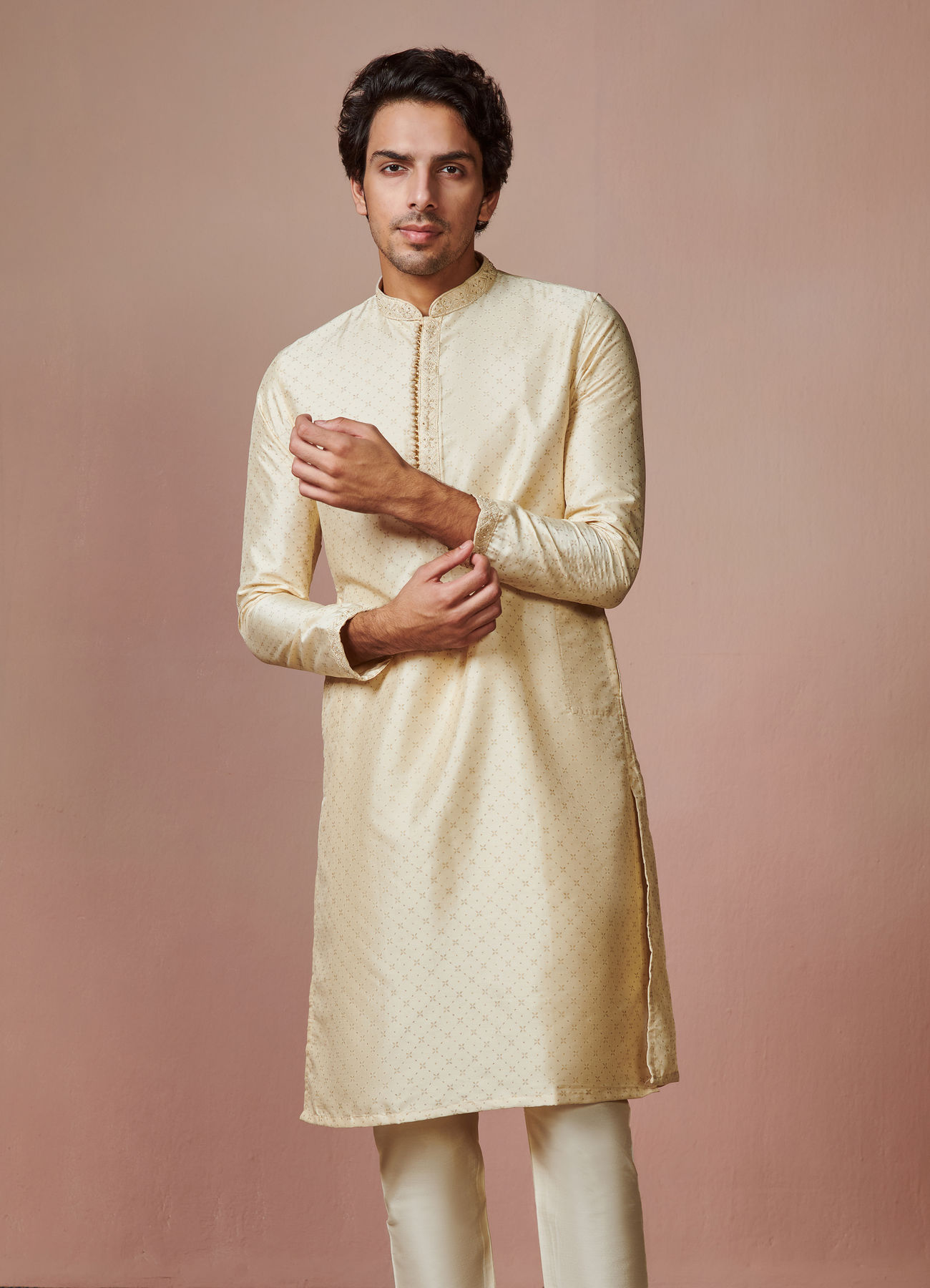 Manyavar Men Biscuit Printed Kurta Set