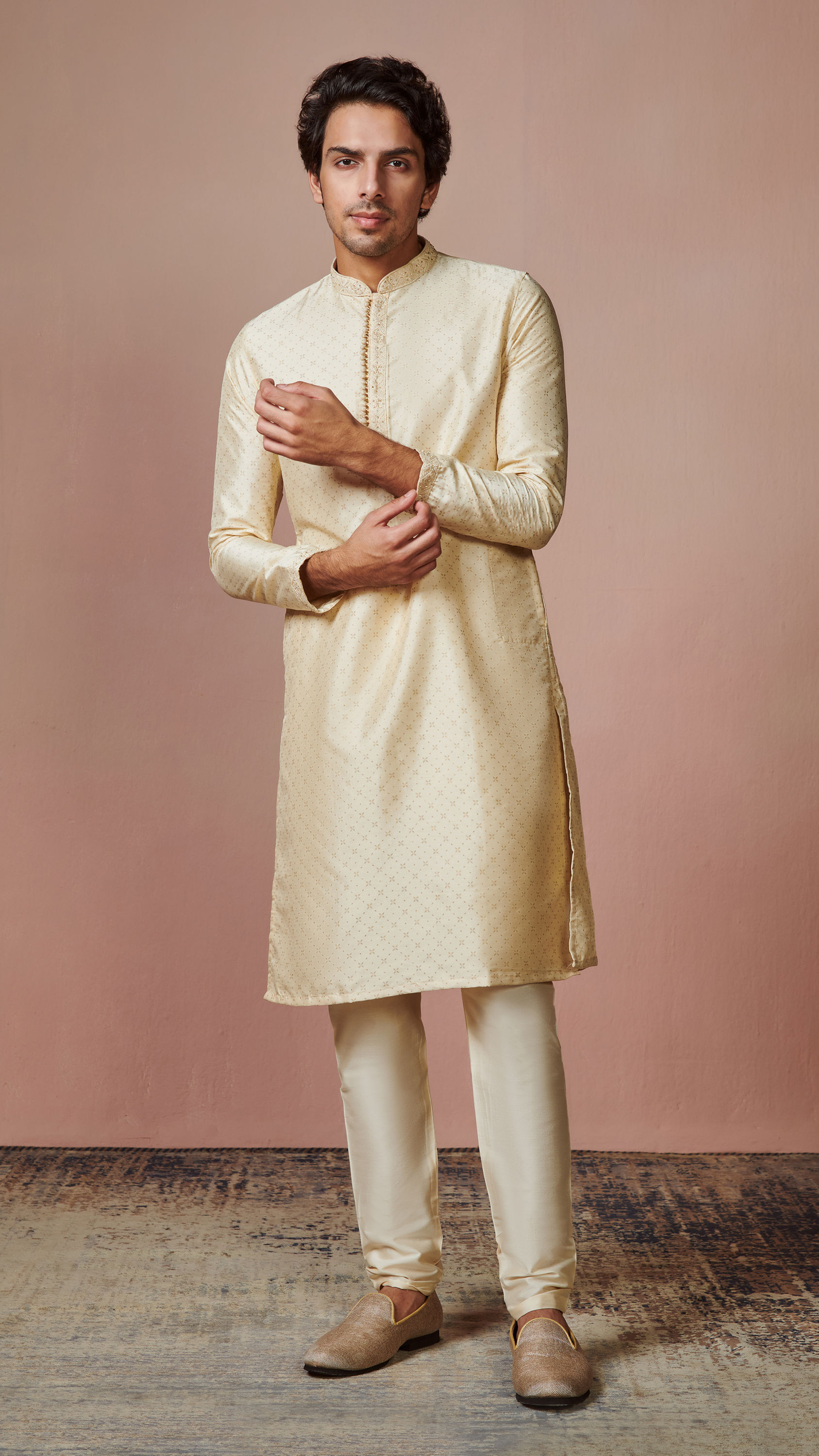 Manyavar Men Biscuit Printed Kurta Set