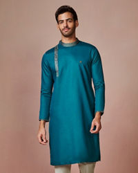 Manyavar Men Dark Green Side Open Kurta