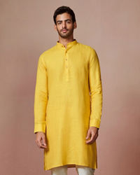 Manyavar Men Mustard Yellow Self Design Kurta