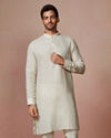 alt message - Manyavar Men Light Cream Self Striped Kurta image number 1