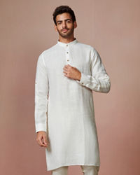 Manyavar Men Off White Self Striped Kurta