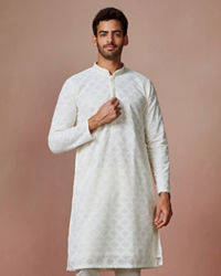 Manyavar Men Off White Chikankari Kurta Set