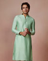 Manyavar Men Plain Green Kurta With Embroidered Collar
