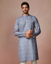 Manyavar Men Grey Bandhani Print Kurta