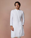 alt message - Manyavar Men White Self Striped Kurta image number 1