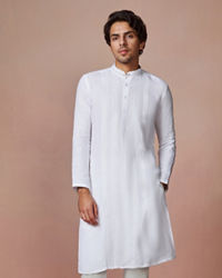 Manyavar Men White Self Striped Kurta