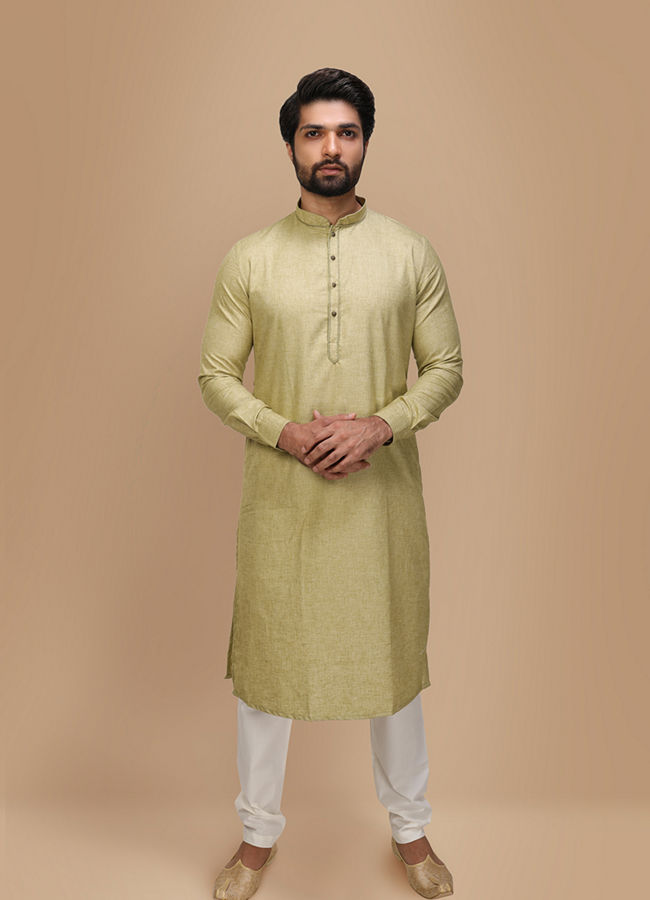 Manyavar Men Light Green Solid Kurta Set
