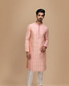 alt message - Manyavar Men Peach Jacquard Kurta Set image number 1