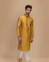 alt message - Manyavar Men Molten Gold Yellow Jacquard Kurta Set image number 1