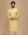 alt message - Manyavar Men Light Yellow Self Booti Motif Kurta Set image number 1