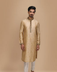 Manyavar Men Beige Jacquard Kurta Set