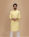 alt message - Manyavar Men Light Yellow Chikankari Kurta Set image number 1