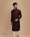 Manyavar Men Plum Thread Embroidered Kurta Set
