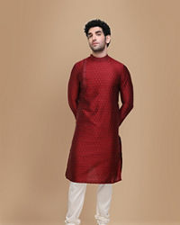 Manyavar Men Maroon Side Open Kurta Set