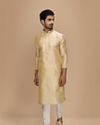 alt message - Manyavar Men Beige Plain Kurta Set image number 1