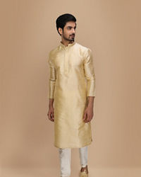 Manyavar Men Beige Plain Kurta Set