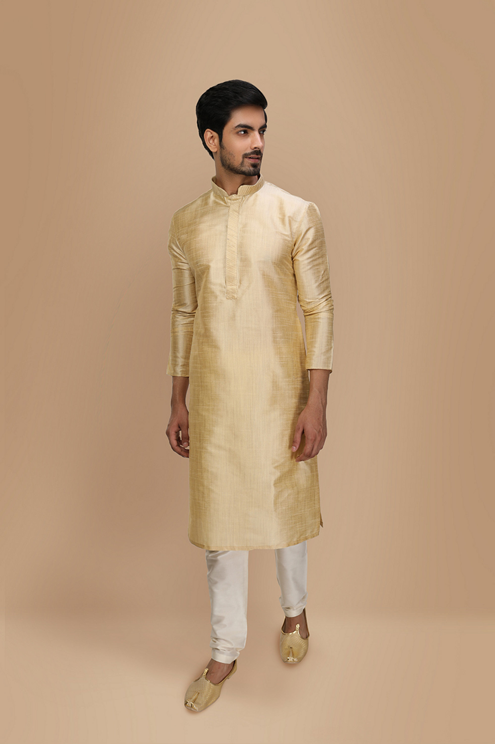 Manyavar Men Beige Plain Kurta Set