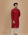 Manyavar Men Ruby Red Plain Kurta Set