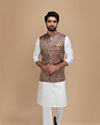 alt message - Manyavar Men Majestic Maroon Party Wear Jacket image number 1