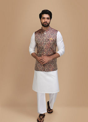 alt message - Manyavar Men Majestic Maroon Party Wear Jacket image number 1