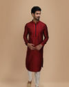 Manyavar Men Maroon Embroidered Jacquard Kurta Set