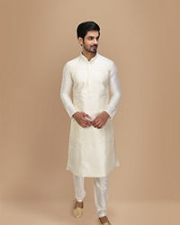 Manyavar Men Off White Self Design Kurta Set