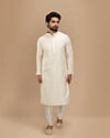 alt message - Manyavar Men Off White Self Embossed Kurta Set image number 1