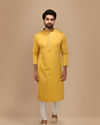 Manyavar Men Mustard Yellow Solid Kurta Set With Neck Detailing