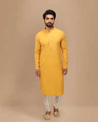 Manyavar Men Yolk Yellow Georgette Kurta Set