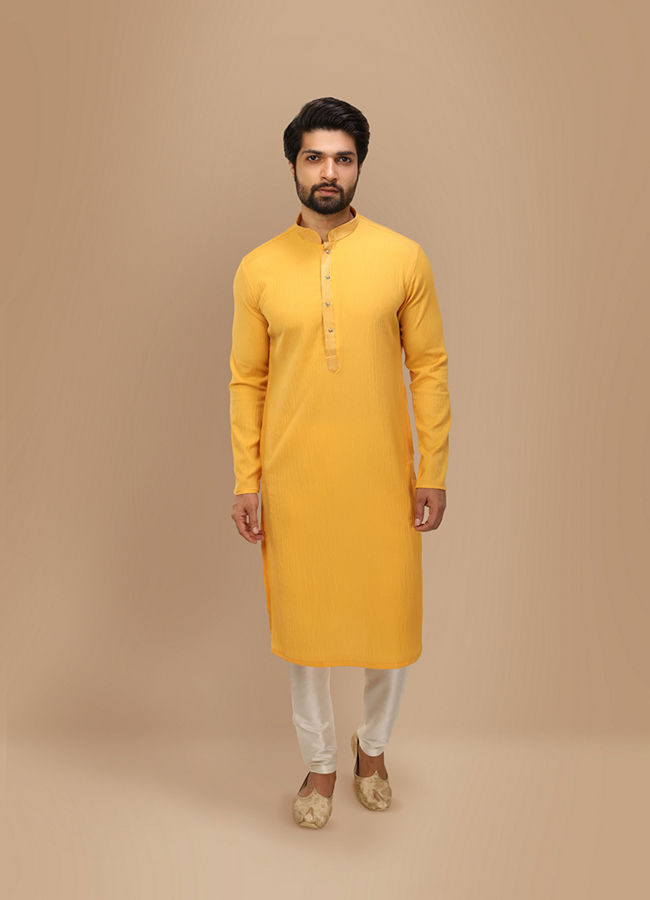 Manyavar Men Yolk Yellow Georgette Kurta Set