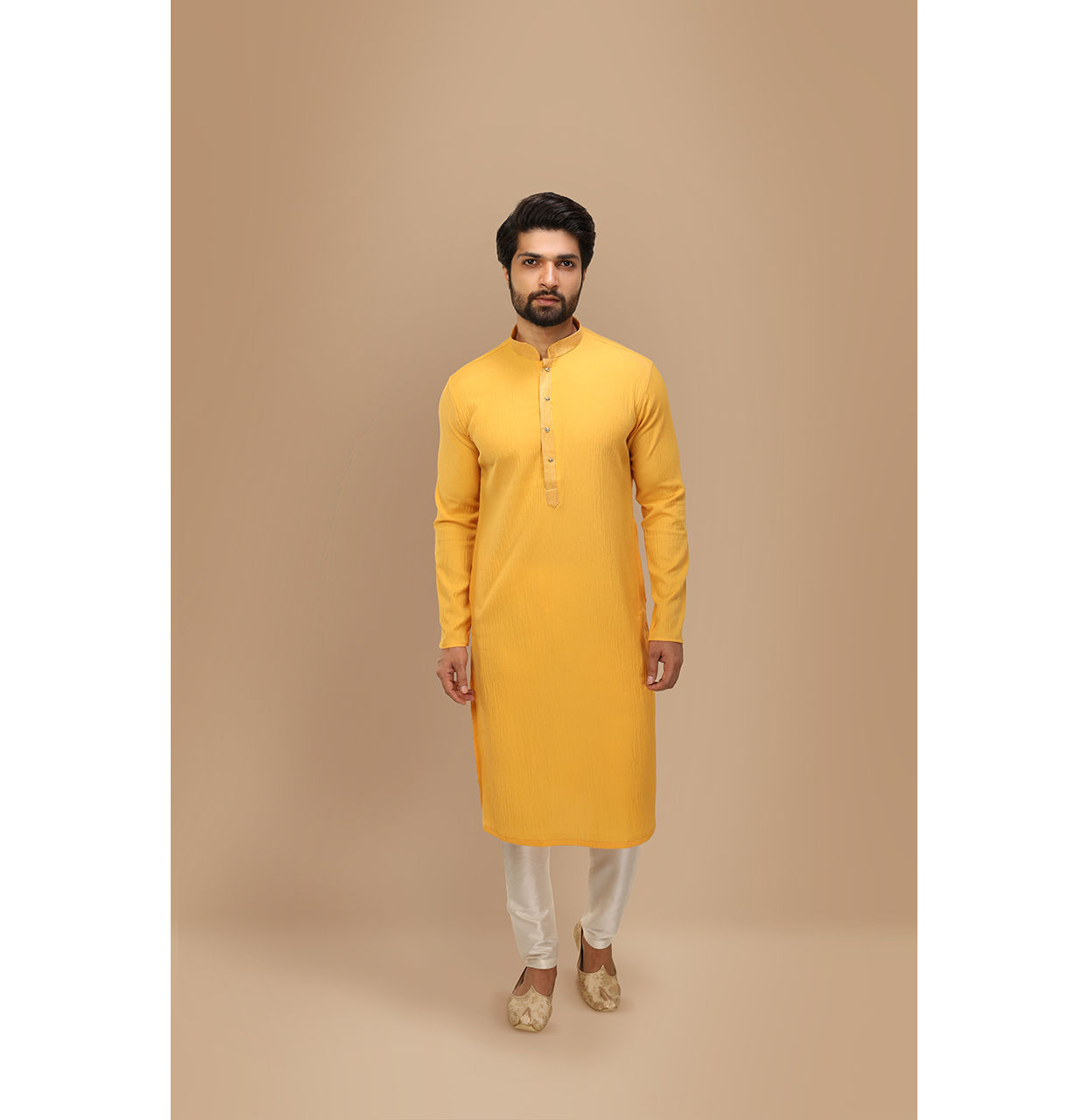 Manyavar Men Yolk Yellow Georgette Kurta Set