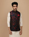 Manyavar Men Royal Blue Self Print Jacket