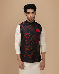 Manyavar Men Royal Blue Self Print Jacket