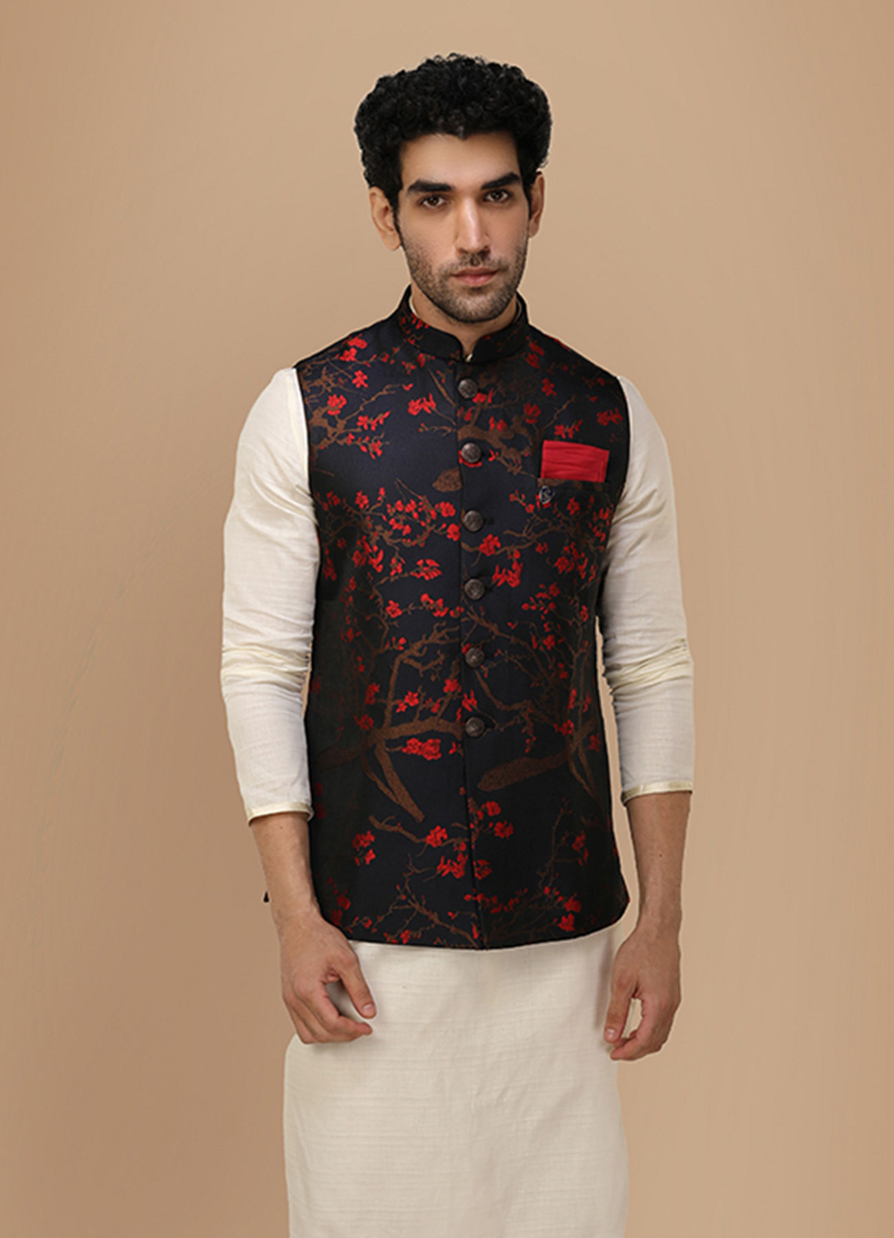 Manyavar Men Royal Blue Self Print Jacket