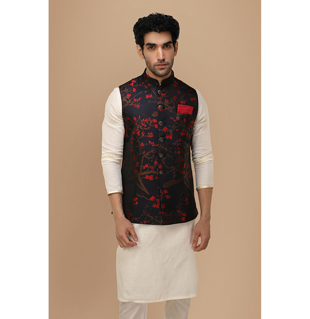 Manyavar Men Royal Blue Self Print Jacket