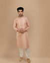 Manyavar Men Faded Pink Self Design Kurta Pajama