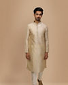 alt message - Manyavar Men Green Art Silk Embroidered Kurta Set image number 1