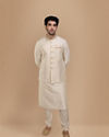 alt message - Manyavar Men Traditional Off White Jacket image number 1