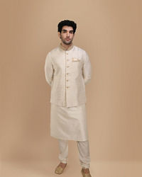 Manyavar Men Traditional Off White Jacket