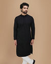 alt message - Manyavar Men Black Self Embroidered Kurta Set image number 1